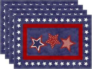 XCHI Blue Patriotic Red White Stars America 4th of July Memorial Day Independence Day Placemats Set of 4 Table Mats Decorations 12×18 Inch