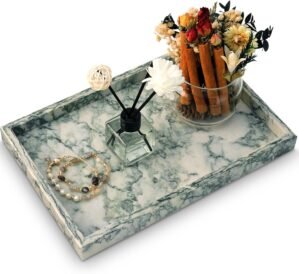 Marble Bathroom Tray,Pure Natural Vanity Tray,Marble Tray for Kitchen Counter Non-Ceramic/Non-Resin,Stone Trays 12 x 8 inch Cyan Green