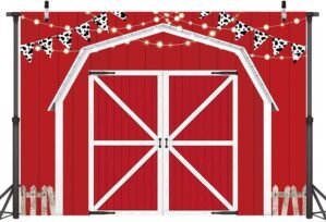 Red Barn Door Backdrop Wooden Barn Door Farmhouse Photography Rustic Farm Backdrop Country Scene Farm Party Decoration Photo Props for Party(7×5FT)