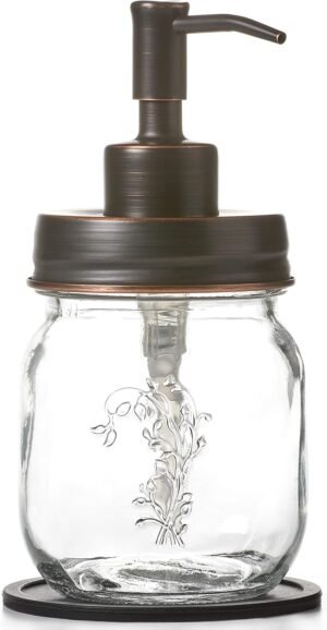 12oz Mason Jar Oil Rubbed Bronze Soap and/or Lotion Dispenser for Hand Sanitizer; Petite, Cute and Compact Liquid Soap or Hand/Body Lotion Refillable Dispenser (Oil Rubbed Bronze, Single 12oz)