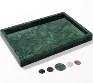 YMXYJM Real Natural Marble Tray for Bathroom, Genuine Marble Stone Vanity Tray, Luxury Storage Trays for Kitchen, Vanity, Home Decor, Dresser, Non-Resin/Non-Ceramic, 12″x 8″x 1.2″, Dark Green