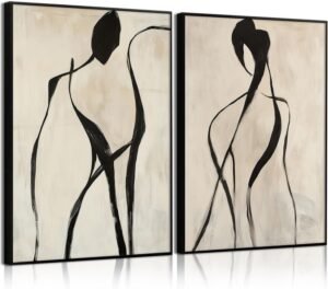 Minimalist Woman Line Wall Art Black and White Poster Abstract Modern Canvas Wall Art Decor Female Figure Painting Mid Century Beige Prints for Living Room Bedroom 12×16 Inch Unframed Set of 2