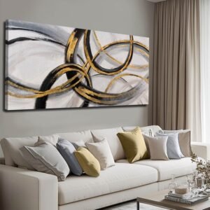 SOUGUAN Black Art Modern Art Picture for Bedroom Gray Abstract Oil Painting Home Decorations for Living Room Dining Room Office 24″x48″