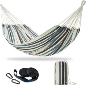 CHULIM Brazilian Double Hammock with Tree Straps,Extra Large 94x63IN,2 Persons Hammock for Backyard Patio Outdoor and Indoor,450lbs Weight Capacity,Soft Woven Cotton Fabric – Blue Stripe