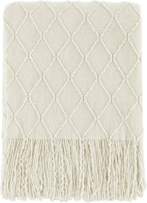 BOURINA Beige Throw Blanket 50×60 Inches Throw Textured Solid Soft Sofa Couch Decorative Knit Blanket