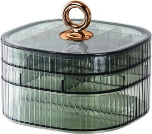 HALAFE Jewelry Box, 3-Layer Acrylic Jewelry Organizer with Handle, Clear Jewelry Boxes for Women Girls, Make up Organizer, Jewelry Storage Holder (Green)