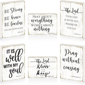 Maitys 6 Pcs Bible Verse Mini Wood Signs Wooden Religious Inspirational Rustic Decorative Sign Scripture Distressed White Christian Home Decor(Classical Style)