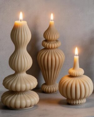 Set of 3 Pillar Candles Scented Soy Wax Elegant Aesthetic Modern Candle Housewarming Gift Home Room Shelf Decor Idea Shelf & Table Decor，Sandstone