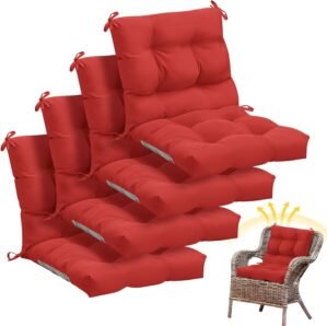 Marsui 4 Pcs Outdoor Indoor High Back Chair Cushions Patio Furniture Tufted Pillow with Ties Water-Resistant Replacement Outdoor Rocking Chair Cushions, 42 x 21 Inches (Red,Solid Color)