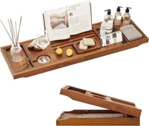 Premium Foldable Teak Bathtub Tray, Expandable Bath Tray for Tub, Luxury Bathtub & Bathroom Accessories