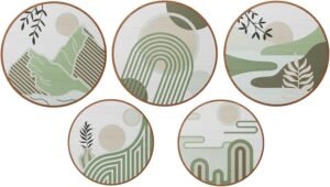 QUMENEY 5 Pcs Boho Wooden Wall Art Decor Bohemian Neutral Geometric Wall Art for Bedroom Living Room Farmhouse Balconies Porch Garden