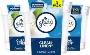 Glade 1-Wick Scented Candle Jar, Clean Linen, Air Freshener Infused with Essential Oils, 4.08 Oz, 3 Count