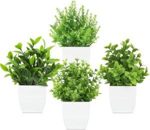 4 Pack Small Fake Plants Mini Artificial Plants Potted Desk Plant for Table Desk Bathroom Shelf Home Kitchen Office Decor