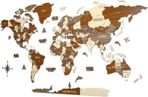Colorfull Worlds, Multilayer 3D Wooden World Map, Travel Map States and Capitals, Wall Decor For New House, Gift For Travelers, Office Decor, Birthday Present,Living Room Decoration (M, Mixed)