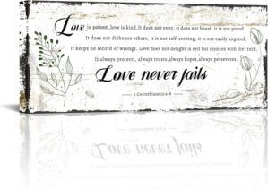 Love Never Fails Sign Framed Wall Art Above The Bed Love Is Patient Kind Canvas Paintings Quote Artwork for Bedroom Living Room Home Entryway Decor, 40″x 16″