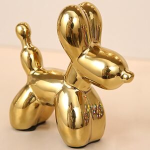 Steviieden Gold Balloon Dog Statue, Modern Ceramic Animal Sculpture, Cute Little Handmade Crafts Puppy Ornaments for Home Decor Table Decor Living Room Bedroom Office Desktop (Gold)