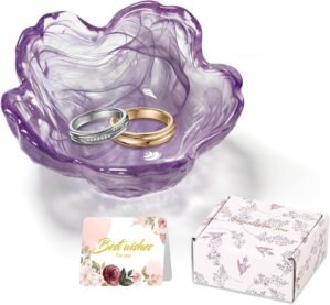 Flower Jewelry Dish Ring Holder Jewelry Tray Cute Vanity Organizer Room Decor Aesthetic Nightstand Bathroom Bedroom Decor Trinket Dish Small Valentine’s Friendship Christmas Birthday Gifts for Women