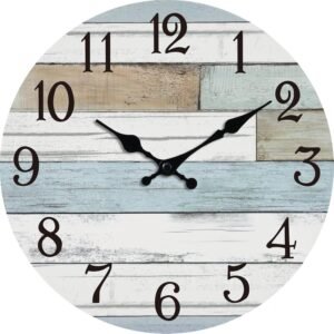 KECYET Wall Clock Battery Operated 8 Inch Silent Non Ticking Coastal Design Country Rustic Retro Decorative for Bathroom Kitchen Living Room Bedroom