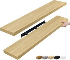 Sorbus Floating Shelves for Wall – 48 Inch Long Bathroom Shelves, Wall Decor for Bedroom, Kitchen, Living Room & Book Storage – Mounted Floating Shelf with Invisible Brackets (Maple Wood, 2 Pack)