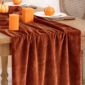 DeZerlor Velvet Table Runner Christmas Table Runner 20 x 120 Inch Luxurious Elegant Velvet Fabric Table Decorations for Xmas Dinner Holiday Wedding Bridal Baby Shower, Terracotta（3 Pack）