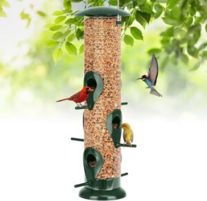 FEED GARDEN Metal Bird Feeder – 6 Port Tube Feeder for Outdoors, Heavy Duty Squirrel Proof with Metal Lid, Easy Fill & Clean, Weather Resistant, 13 Inch