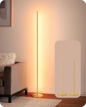 EDISHINE LED Corner Floor Lamp, Modern Slim Dimmable Light, Adjustable Height, 57.5″ Minimalist Tall Lamp for Living Room, Bedroom, Office, 3000K Warm White Light (Gold)