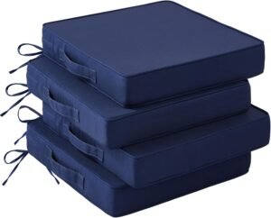 IASEAHK Patio Chair Cushions, 19″ x 19″ x 3″ Outdoor Chair Cushions Set of 4, Waterproof Outdoor Cushions for Patio Furniture, Outdoors Seat Cushions Set of 4 with Handle and Ties, Navy Blue