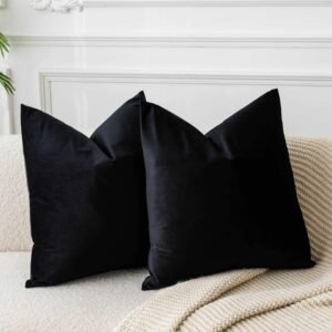 JUSPURBET Black Throw Pillow Covers Set of 2 Decorative 22×22 Velvet Pillow Covers for Couch Sofa Bed Soft Cushion Covers Cases with Invisible Zipper for Living Room Home Decor