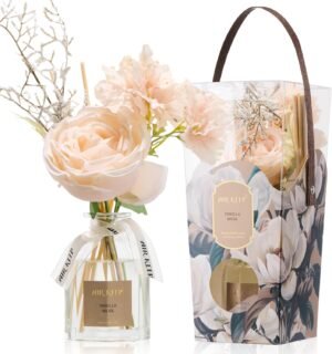 Airkeep Flower Reed Diffuser Set, Vanilla Musk Diffuser Gift Set,4.06 fl oz Essential Oil Sticks Diffusers for Bathroom Air Freshener, Aromatherapy Home Fragrance for Shelf Decor, Gift for Women Mom