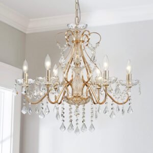 Saint Mossi 6 Light Crystal Chandelier Light Fixture Modern Chandelier Crystal Lighting, French Gold Crystal Raindrop Chandelier for Dining Room,Bedroom,Living Room, H23 x D24