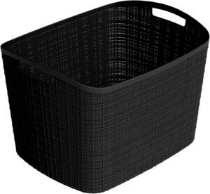 Curver Set of 2 XL 30.5L Jute Decorative Plastic Organization and Storage Baskets – Perfect Bins for Home Office, Closet Shelves, Kitchen Pantry and All Bedroom Essentials, Black