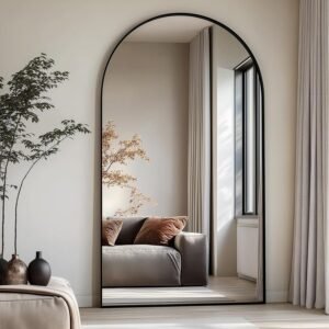 Dewfig Arched Full Length Mirror, 76″x34″ Large Floor Mirror, Full Body Mirrors for Leaning or Hanging, Standing Mirrors for Bedroom, Living Room,Dressing Room, Aluminum Alloy Frame, Black
