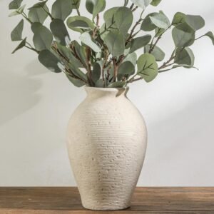 Vanselia Ceramic Flower Vase Home Decor – Large Farmhouse Table Vases Rustic Vintage Living Room Kitchen Bedroom Decorations for House Book Shelf Office Coffee Desk Dining Fireplace (9″ Rustic)
