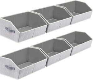Homsorout Closet Organizers Bins 6 Packs – Large Closet Shelf Organizer with Handles, Fabric Trapezoid Storage Bins, Collapsible Storage Cubes for Clothes, Towels, Light Gray