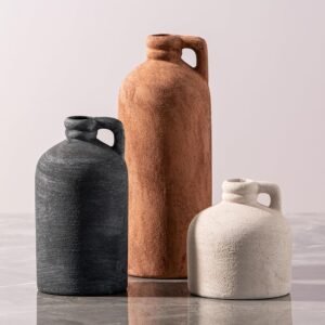 Ceramic Vase Home Table Decor – Flower Vase Set of 3 Living Room Kitchen Decorations Farmhouse Modern Rustic Vases Decorative Centerpiece for Shelf Bedroom Office Bathroom Dining Coffee Desk
