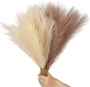 30pcs Pampas Grass Decor,21″ Artificial Pompous Grass Bulk,Small Vase Filler Pompas Grass for Home Wedding Living Room Wall Party Decoration (Beige,Light Brown, 21 Inch 30 Pcs)