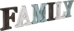 MyGift Decorative Multicolor Distressed Wood F-A-M-I-L-Y Block Cutout Freestanding Letters, Rustic Wooden Family Sign Tabletop Art Decor for Home or Office