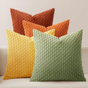 MIULEE Burnt Orange Decorative Throw Pillow Covers for Couch Modern Striped Cushion Covers Soft Corduroy Pillowcase Home Decor for Bed Sofa Living Room 18×18 Inch Set of 4 Yellow Orange
