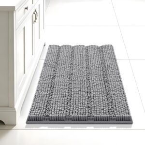 Bcoimo 24″×17″ Chenille Bath Mat – Non-Slip with Backing Bath Rug Ultra-Absorbent and Machine Washable Bathroom Mat Quick-Dry Design. Ideal for Bathroom and Tub Areas