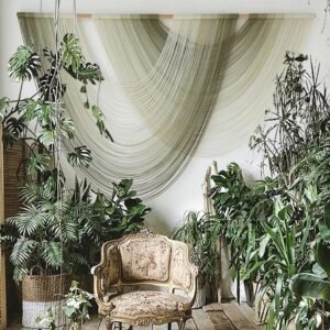 Flber Macrame Wall Hanging Boho Wall Decor Tapestry Dip Dyed Ombre Moss Green Handmade Wall Art Woven Cotton Rope Backdrop with for Bedroom Living Room, 57″ W x 39″ L