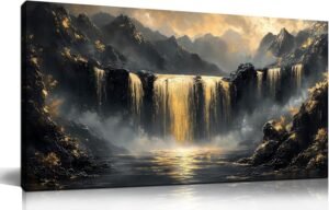 HUBOSKN Waterfall Canvas Wall Art for Living Room – Mountain Art Wall Decor for Office – Modern Wall Art for Bedroom Size 20″ x 40″