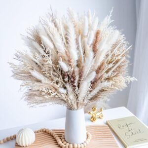 96PCS Natural Dried Pampas Grass Boho Home Decor Bouquet Phragmites Dried Flowers Bouquet for Wedding Floral Arrangements Living Room Decorations (96PCS)