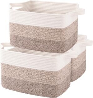 OIAHOMY Storage Basket, Woven Baskets for Storage, Cotton Rope Basket for toys,Towel Baskets for Bathroom – Pack of 3, Gradient Yellow