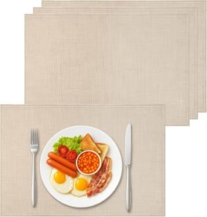Bloss Beige Placemats Set of 4-12×18 Inch Table Mats Washable Heat-Resistant Place Mats for Dining Table, Easy to Clean Seasonal Place Mats for Holiday Party Kitchen Dining Table Decoration