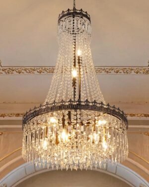 TOCHIC French Empire Crystal Chandeliers,9 Lights Rustic Farmhouse Chandelier,High Ceiling Light Fixture for Entryway,Antique Bronze Chandeliers for Dining Living Room,Foyer,Staircase,24″ W x 40” H