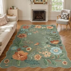 Lahome Floral Living Room Rugs, Area Rugs 5×7 Rug for Bedroom Ultra-Thin Soft Rug, Non-Slip Washable Rugs Stain Resistant Boho Rug Flore Throw Rug for ‎Dining Room Office (5x7ft,Green)