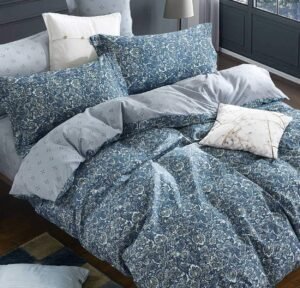 SLEEPBELLA Duvet Cover Queen, 600 Thread Count Cotton Blue & Green Paisley Floral Pattern Comforter Reversible Cover …
