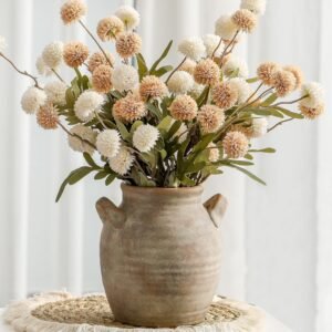 Vanselia Ceramic Flower Vase Home Decor – Farmhouse Table Vases with Handle Living Room Decoration Vintage Decorative Aesthetic for Shelf Coffee Dining Desk House Bookshelf Fireplace (7.1″ Retro)