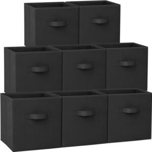 Criusia Storage Cubes – 11 Inch Heavy Duty Fabric Storage Bins for Shelves Closet, Cube Organizer – 8 Pack Collapsible Cube Storage Bins Baskets for Organizing Clothes Blankets Toys (Black)