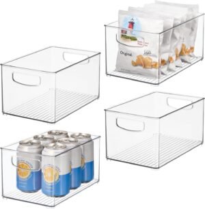 iDesign Stackable Clear Plastic Bin – Kitchen Organizers and Storage for Fridge and Pantry, 4-Pack